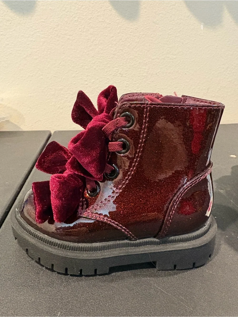 Cat and Jack Estes Combat Boots Glitter Burgundy Red Toddler Infant Girls Sz 5